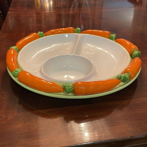 Vintage 3D Appetizer Serving Party Platter 12.5” Carrot Detail Veggie Tray - Picture 10 of 10